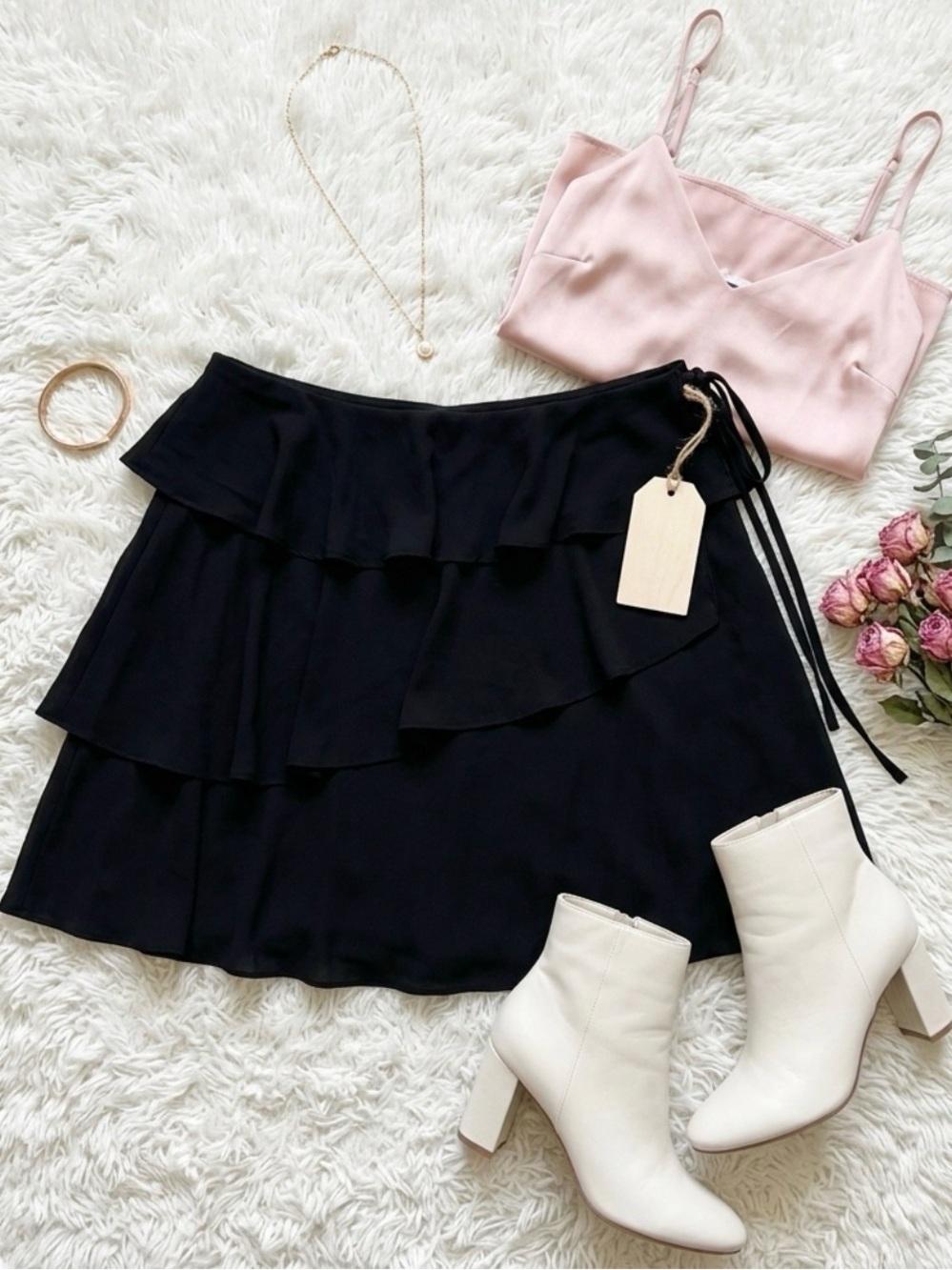 Black Tiered Ruffle Mini Skirt